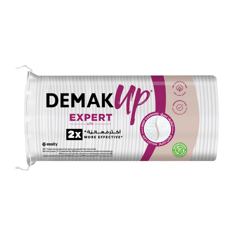 Demak’ Up Expert Cotton Pads, 70pcs 2X More Effective Makeup Removal