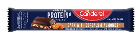 Canderel Dark Chocolate with Whey Protein, Cereals & Almonds, 0% Added Sugar, 27g