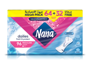 Nana Mega Pack,Thin & Superabsorbent Regular Liners 64 + 32 Free ( 96 Liners)