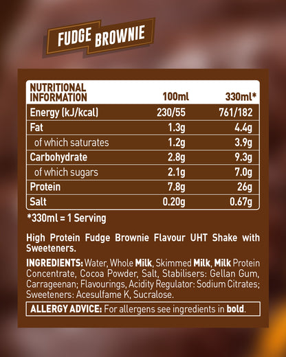 Grenade Fudge Brownie Protein Shake - High Protein - Low Sugar 330ml