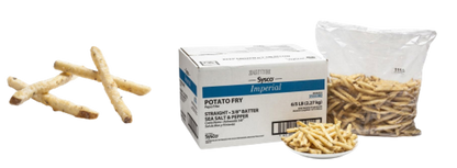 Sysco Imperial Potato Fry Straight 3/8 Sea Salt & Pepper Battered 2.27Kg - Frozen