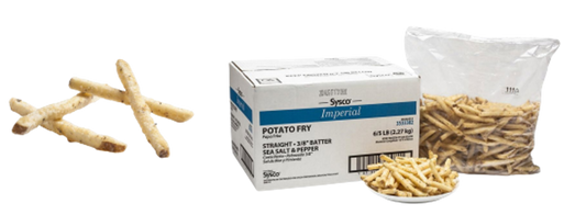 Sysco Imperial Potato Fry Straight 3/8 Sea Salt & Pepper Battered 2.27Kg - Frozen