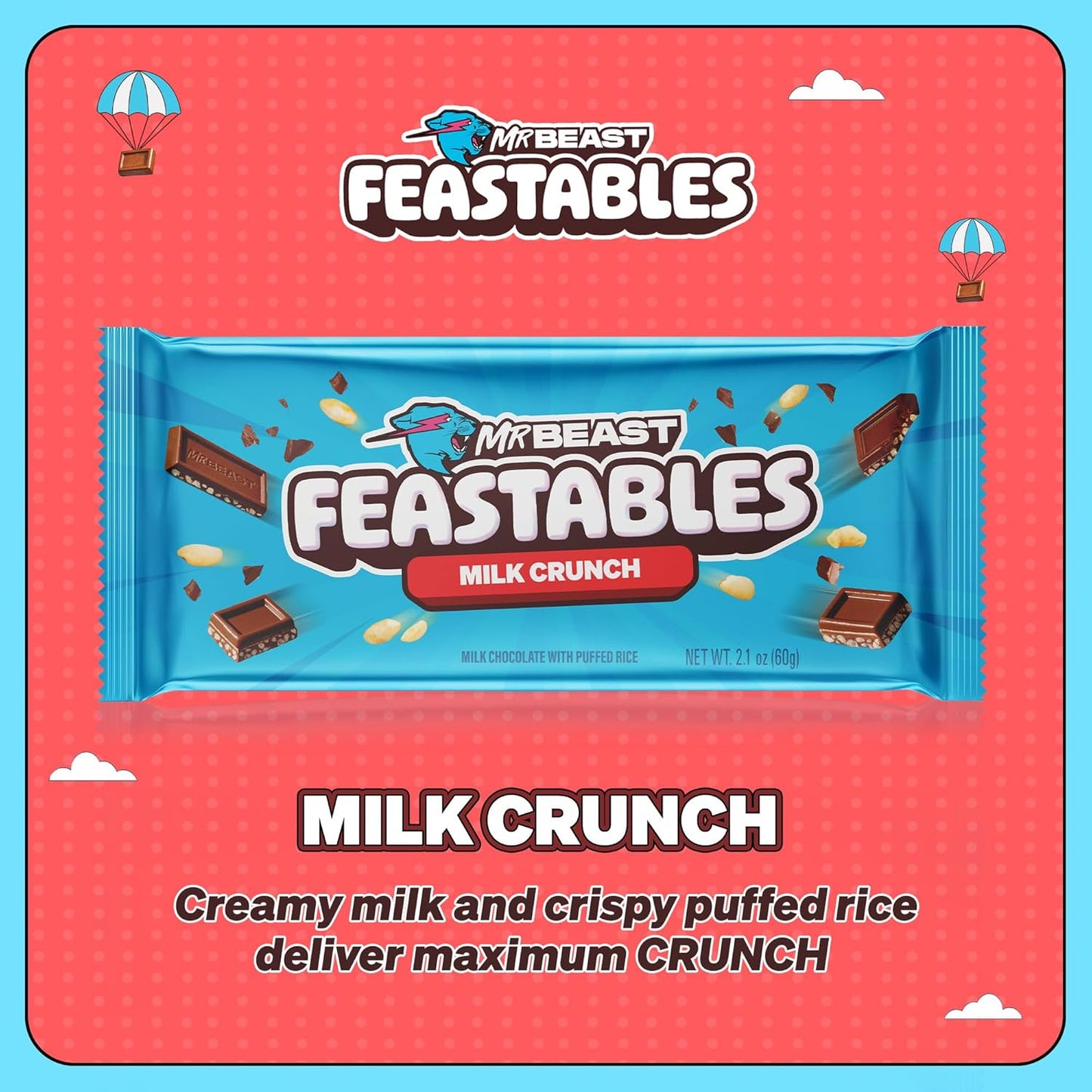 Mr Beast Feastables Milk Chocolate Crunch Bar 35gm, Made with Grass-Fed Milk Chocolate and Organic Cocoa