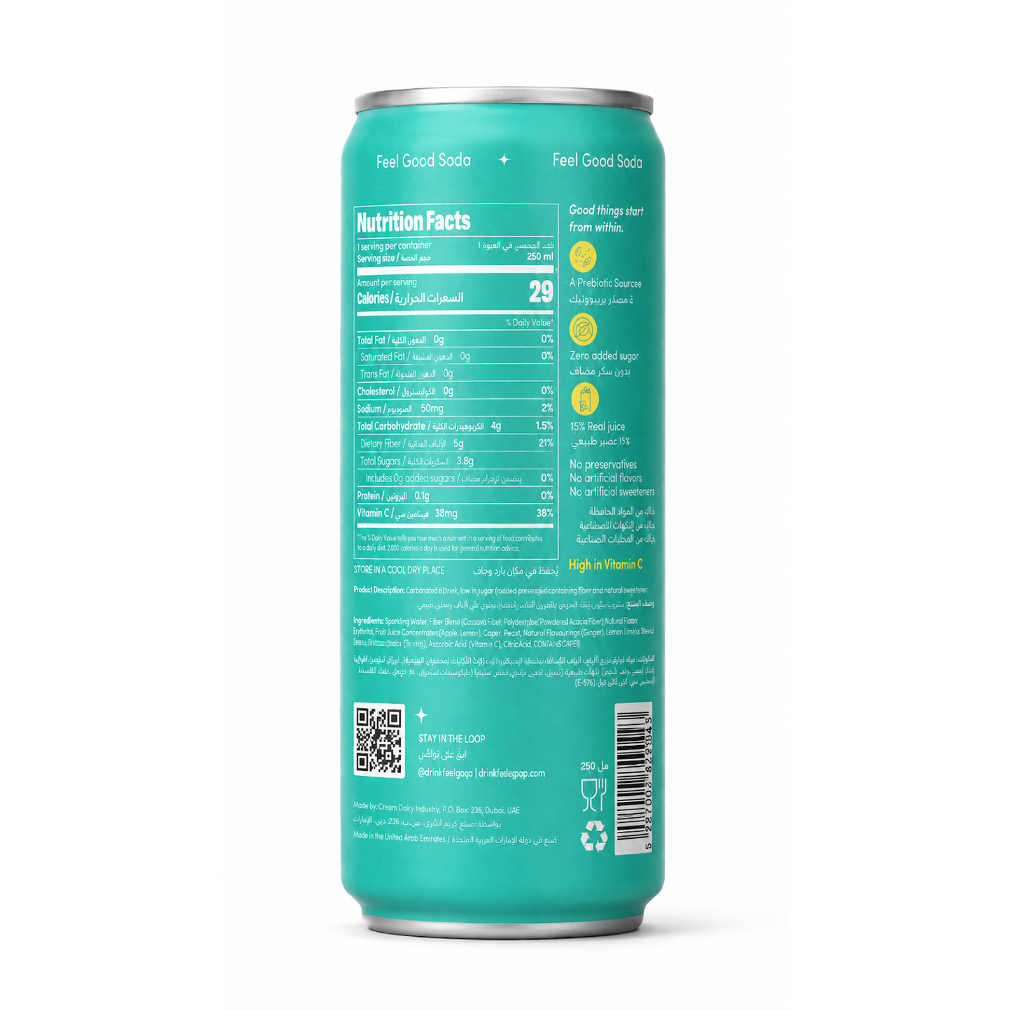 HALAPOP Probiotic Soda Ginger Lemon Pack of 4 - (250mlx4)