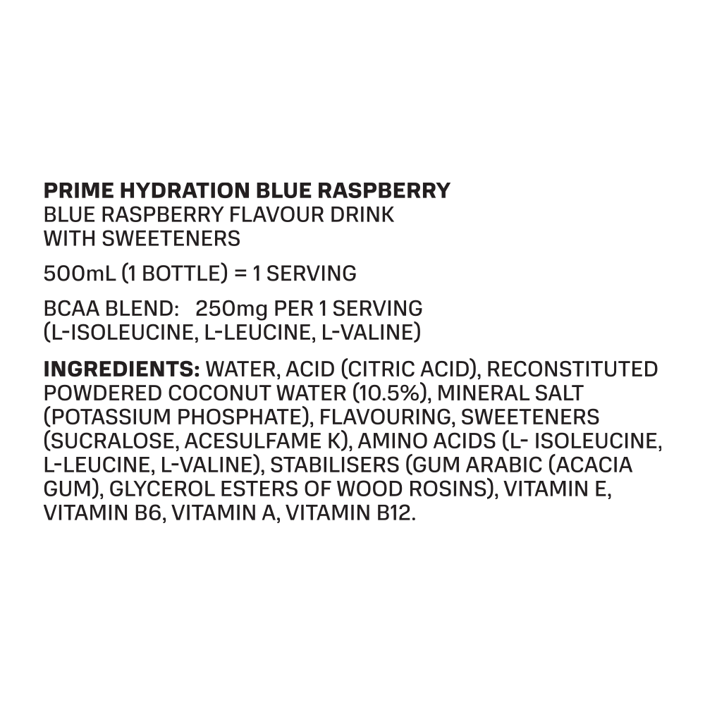 Prime Hydration Drink Blue Raspberry Flavour 500ml (Pack of 12)