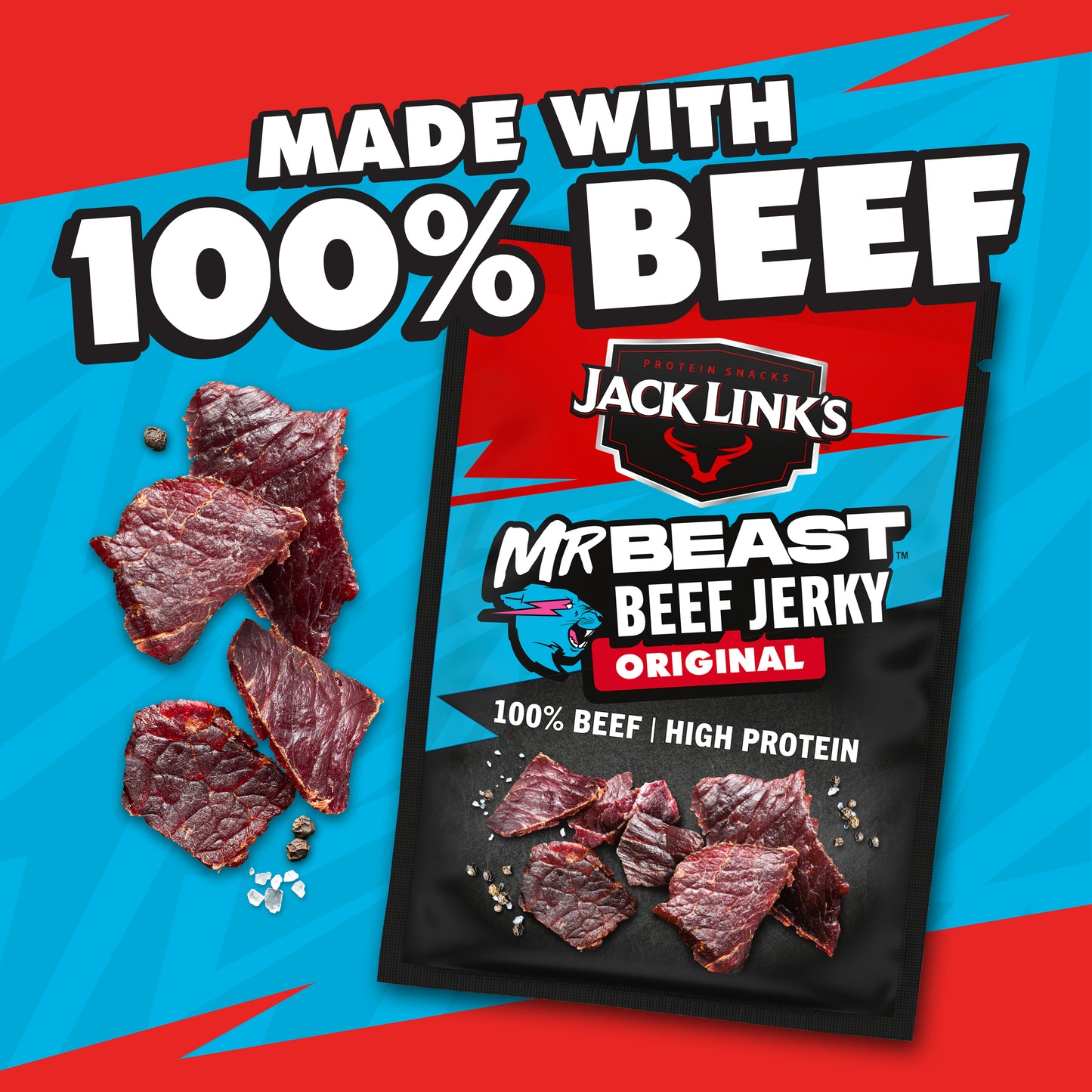Jack Link’s, Mr/.Beast Beef Jerky Original - High Protein Meat Snack - Dried Halal Beef- 1X25Gr