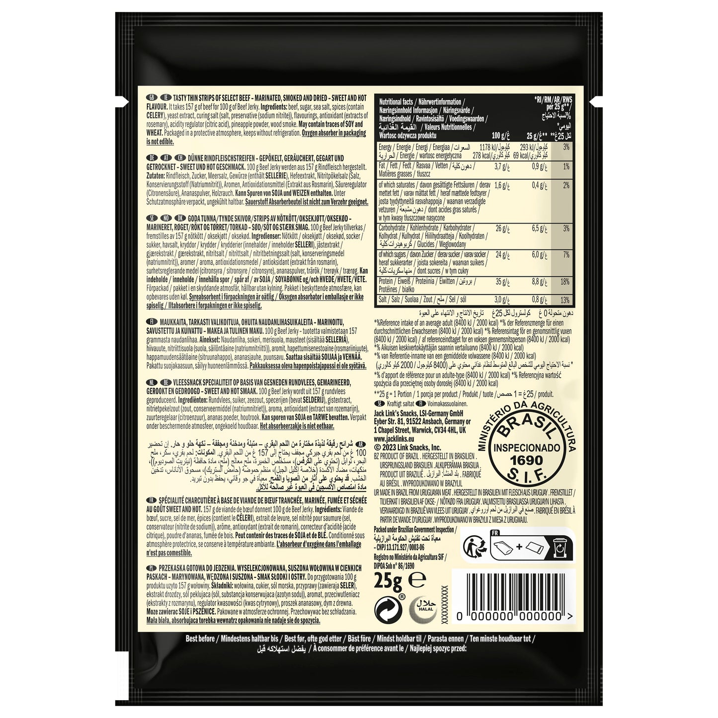 Jack Link’s, Mr.Beast Beef Jerky Sweet & Hot -High Protein Meat Snack - Dried Halal Beef- 1X25Gr