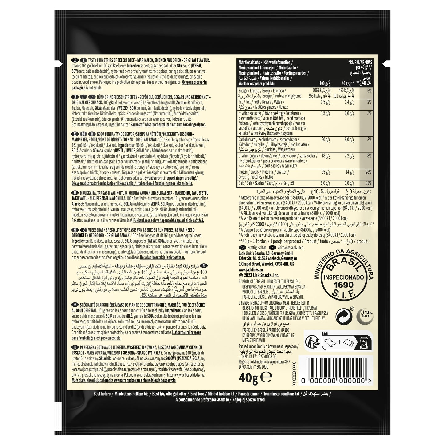 Jack Link’s, Mr.Beast  Beef Jerky Original - High Protein Meat Snack - Dried Halal Beef- 1X40Gr