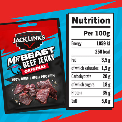 Jack Link’s, Mr.beast Beef Jerky Original - High Protein Meat Snack - Dried Halal Beef- 1X60Gr