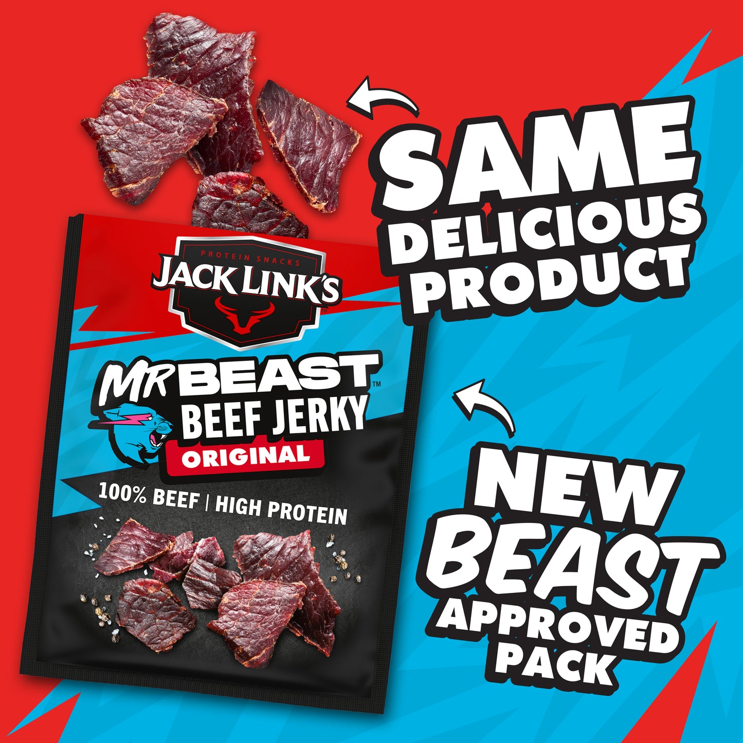 Jack Link’s, Mr.beast Beef Jerky Original - High Protein Meat Snack - Dried Halal Beef- 1X60Gr