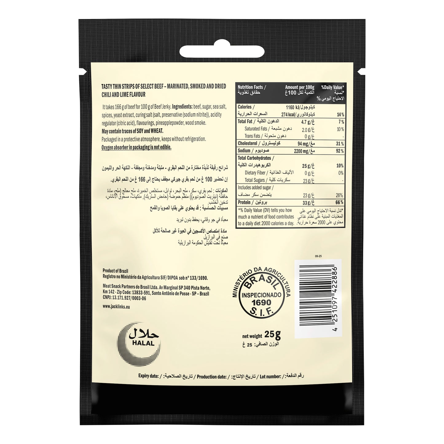 Jack Link’s, Mr.Beast Beef Jerky Chili and Lime Flavour- 1X25Gr