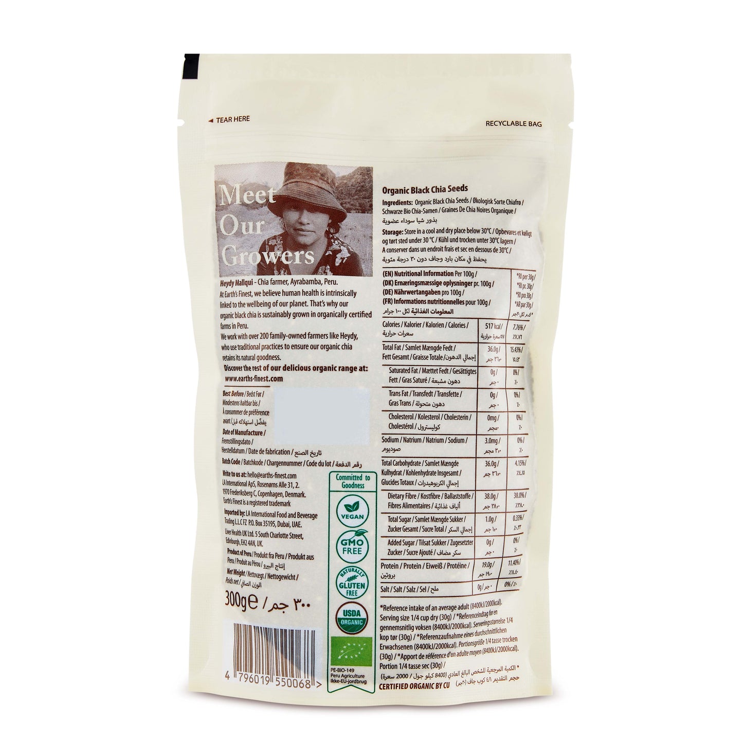 Earth's Finest Organic Black Chia Seeds 300g