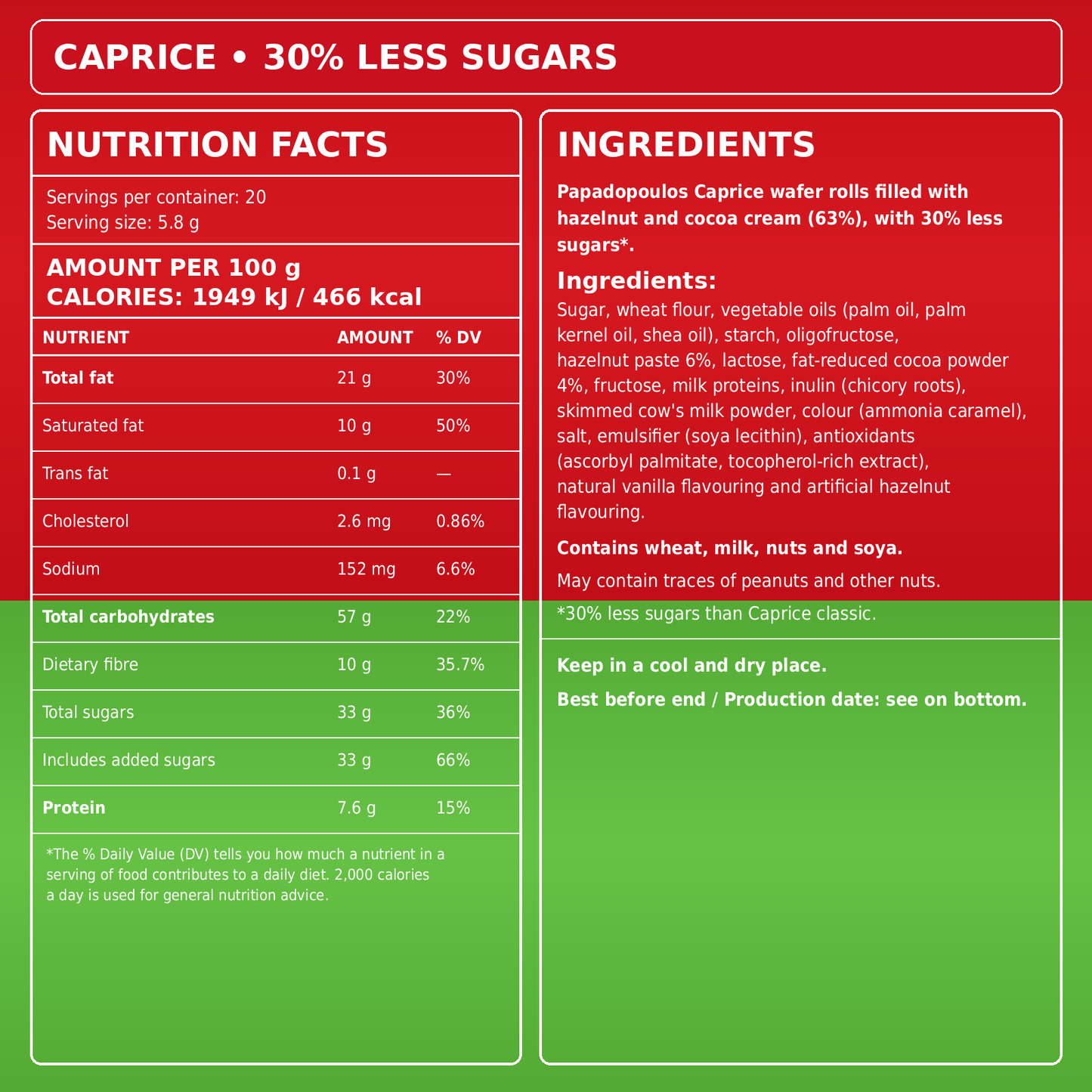 Caprice Classic 30% Less Sugar, 115g