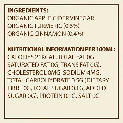 Earth's Finest Organic Apple Cider Vinegar with Cinnamon & Turmeric 500ml