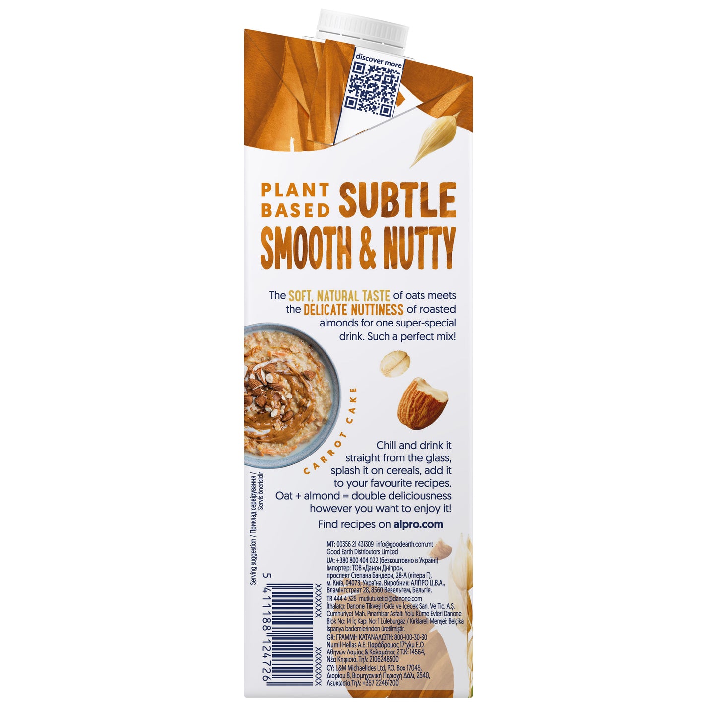 Alpro Oat-Almond Drink 1L, 100% Plant Based And Dairy Free, Suitable For Vegans, Naturally Free From Lactose, Rich In Nutrients