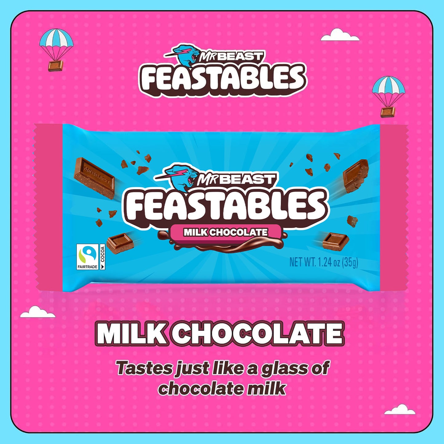 Mr Beast Feastables Milk Chocolate Bar 35gm, Made with Grass-Fed Milk Chocolate and Organic Cocoa