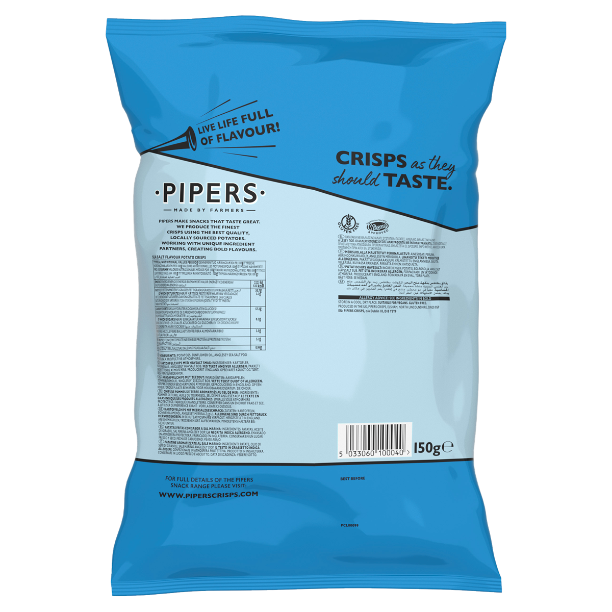 Pipers Kettle Cooked Anglesey Sea Salt Crisps 150gm