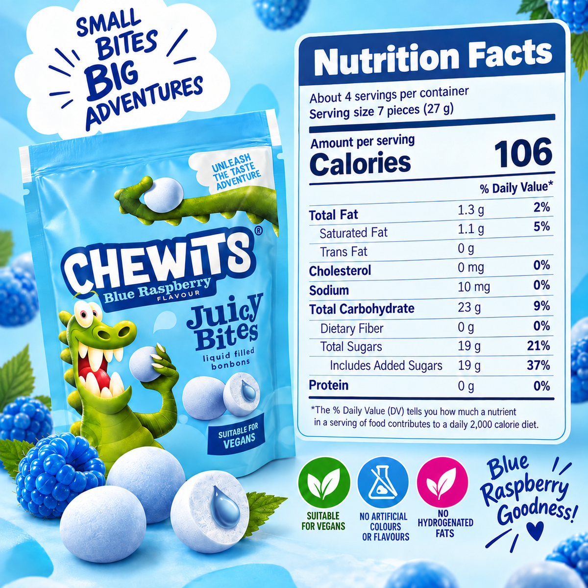 Chewits Blue Raspberry Juicy Bites 115g