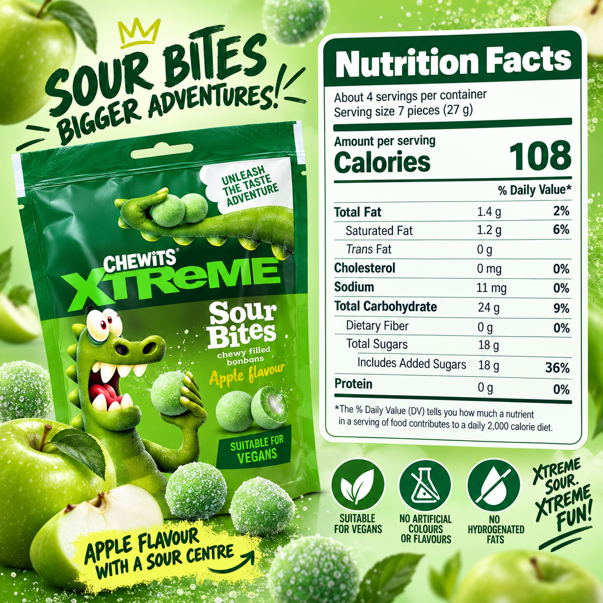 Chewits Xtreme Sour Apple Bites 115g