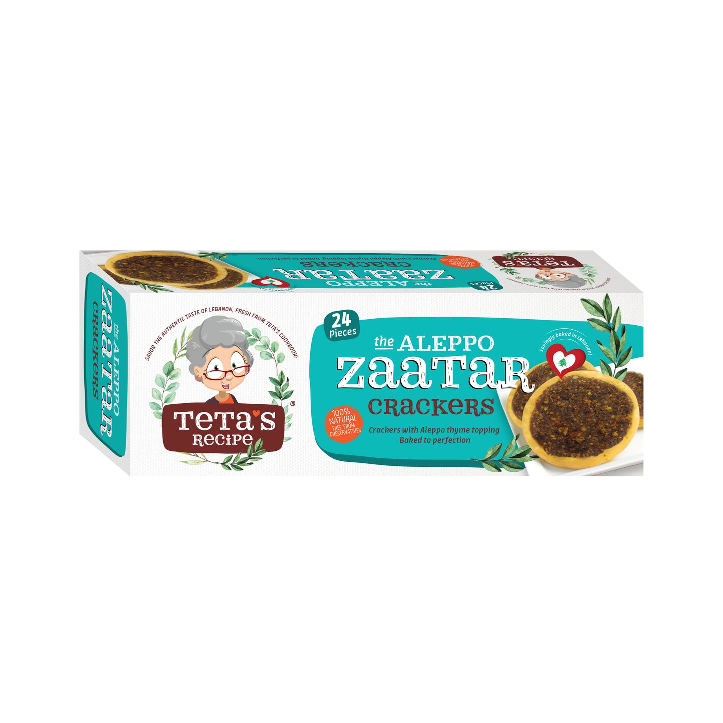 Teta's Recipe Aleppo Zaatar Crackers, 100% Natural, No Preservatives,24pcs, 120gm