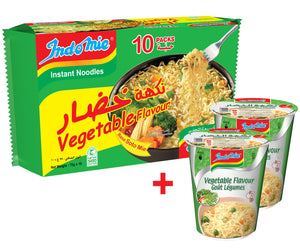 Indomie Soto Instant Noodles, Vegetable Flavour with Seasoning Powder and Sauce (Pack of 10- 75 g Each) + 2 Cups of Indomie