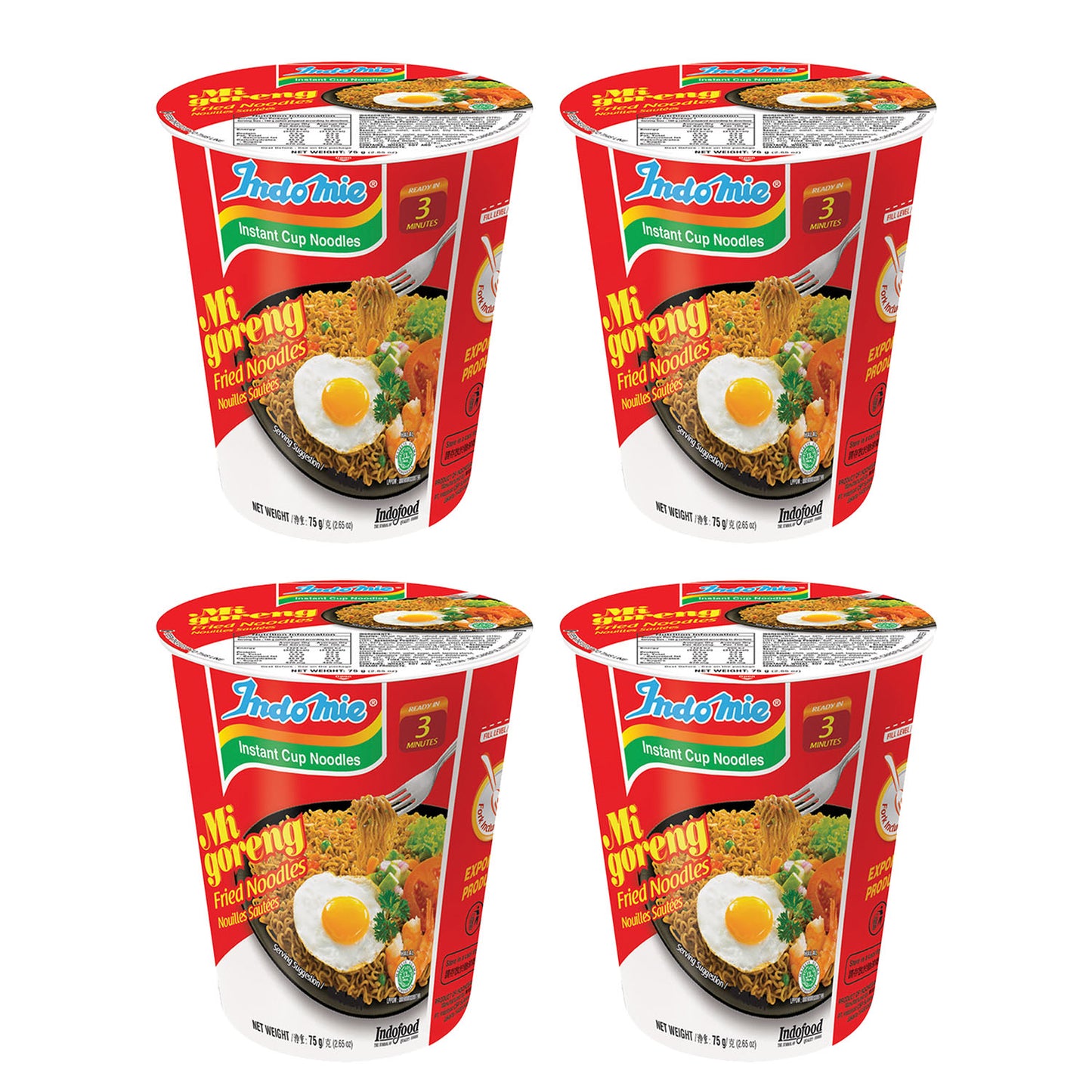 Indomie Mi Goreng Instant Cup Fried Noodles, Original Flavour,75gm(Pack of 4)