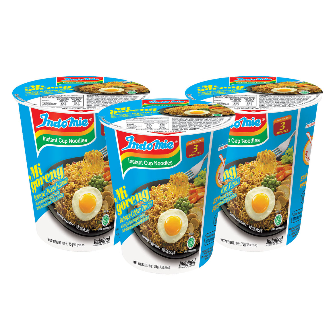 Indomie Instant Noodles, Halal Certified, Barbeque Chicken Flavor - 75gm(Pack of 3)