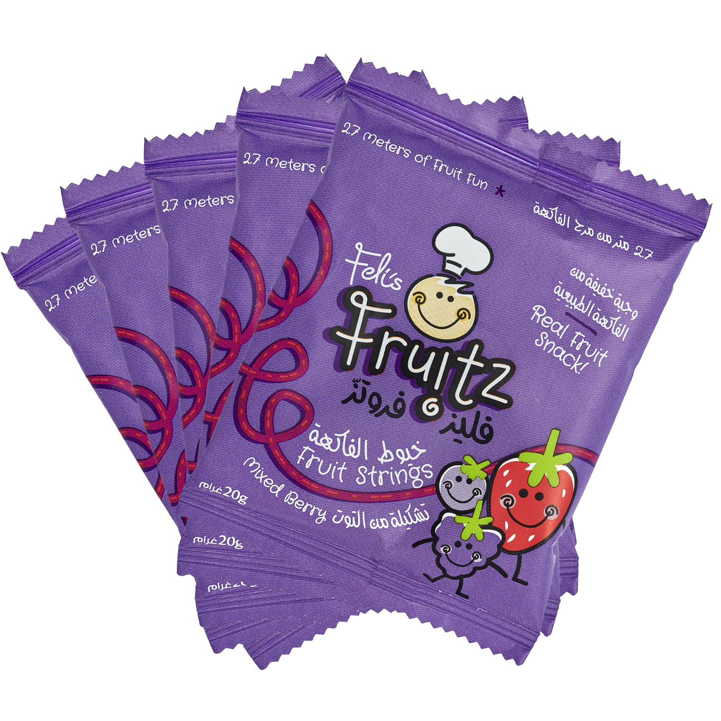 Feli's Fruitz Mixed Berry Fruit Strings - Real Fruit Snack - Vegan- Gluten Free 100gm (5x20gm)