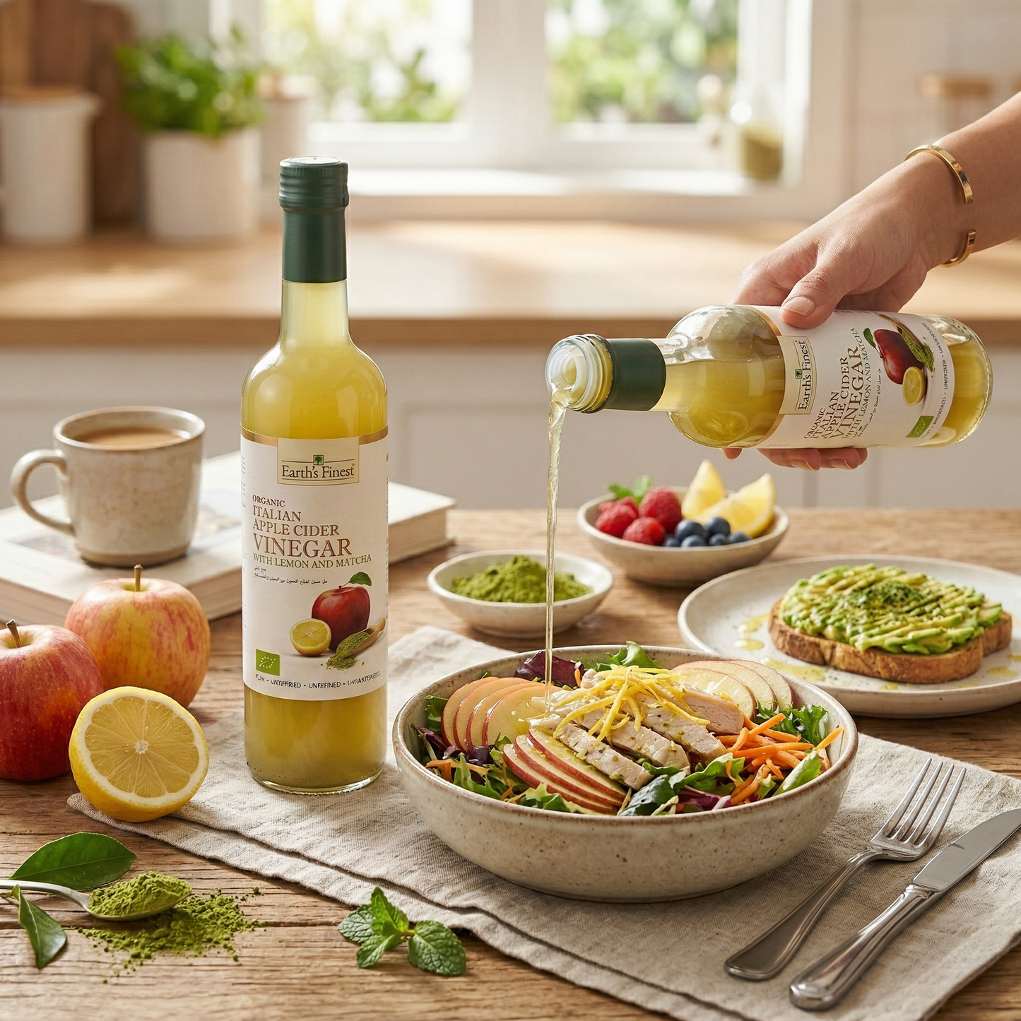 Earth's Finest Organic Apple Cider Vinegar with Matcha & Lemon 500ml