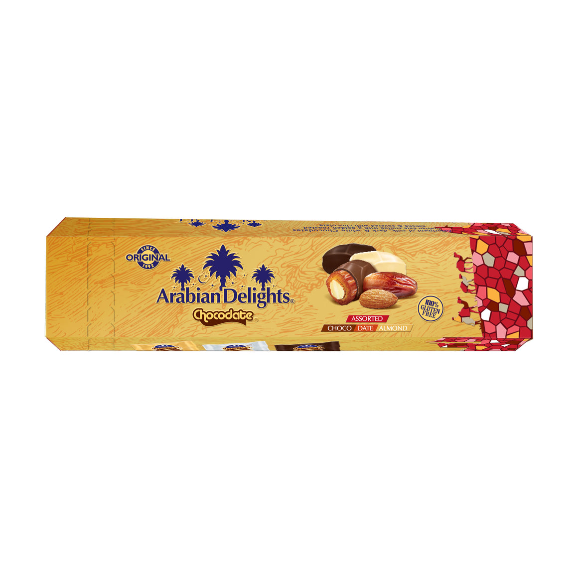 Arabian Delights Assorted Chocodate, Classic Chocolate Coated Bite-Sized Snacks, Stuffed w/ Golden Roasted Almonds ,Dates| Snacks & Sweets 33g Pouch