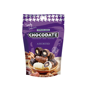 Chocodate Assorted | Exquisite Bite Sized Delicacy | Handmade Treat - Rich Silky Chocolate - Velvety Arabian Date - Golden Roasted Almond - Perfect Snacking - 90gms