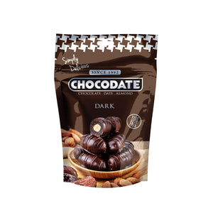 Chocodate Dark | Exquisite Bite Sized Delicacy | Handmade Treat - Rich Silky Chocolate - Velvety Arabian Date - Golden Roasted Almond - Perfect Snacking - 90Gm
