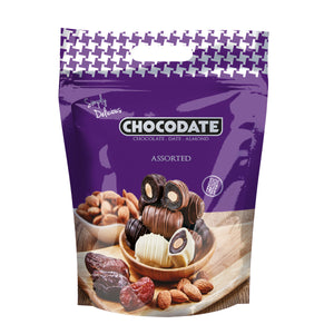 Chocodate Assorted | Exquisite Bite Sized Delicacy | Handmade Treat - Rich Silky Chocolate - Velvety Arabian Date - Golden Roasted Almond - Perfect Snacking - 500gms