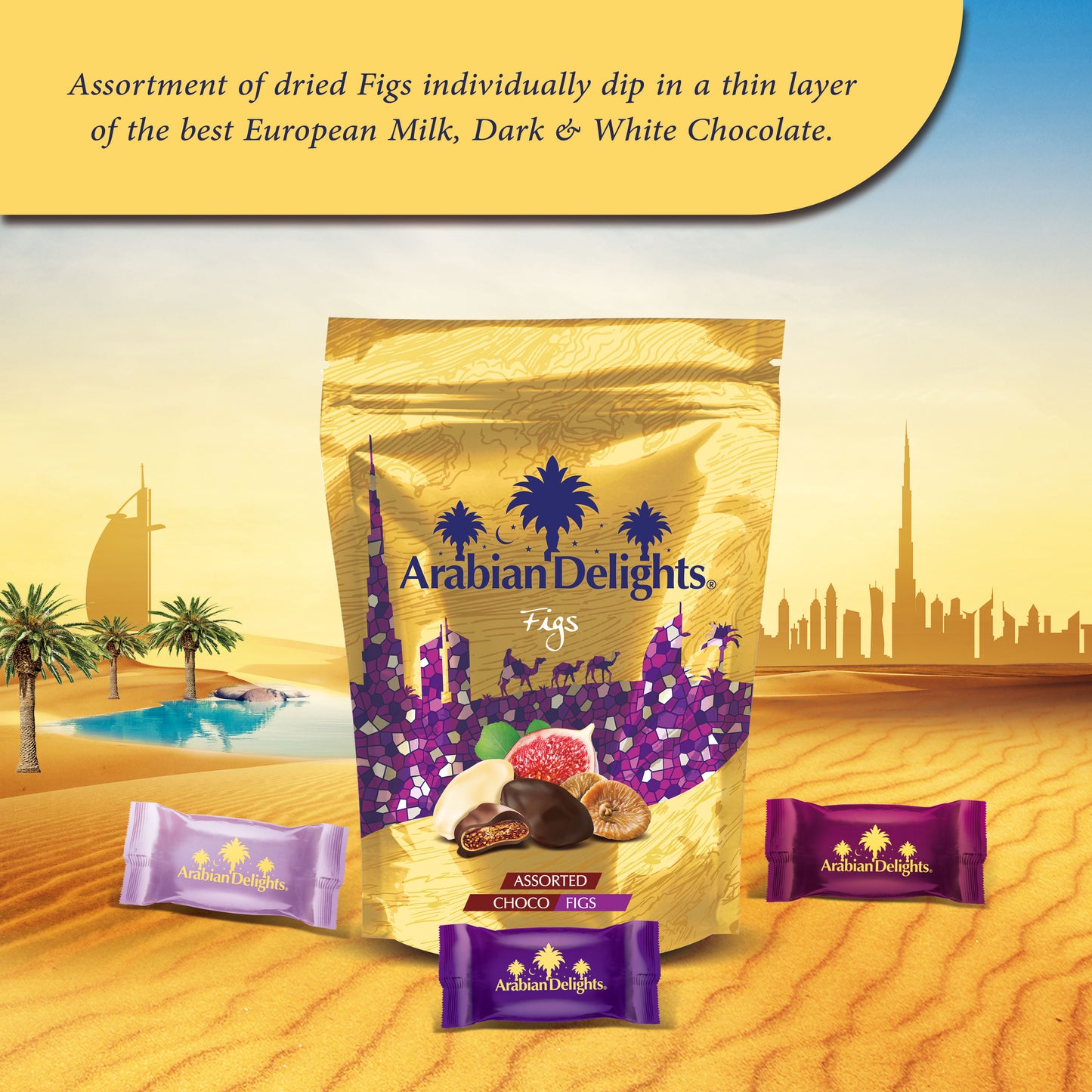 Arabian Delights Chocolate Figs ,Assorted Pack, Coated Bite-Sized Snacks| Snacks & Sweets- 250 gm.