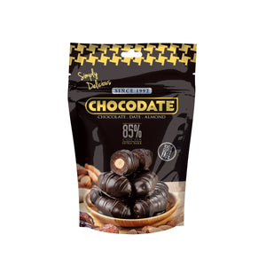 Chocodate Extra Dark | Exquisite Bite Sized Delicacy | Handmade Treat - Rich Silky Chocolate - Velvety Arabian Date - Golden Roasted Almond - Perfect Snacking - 90Gm