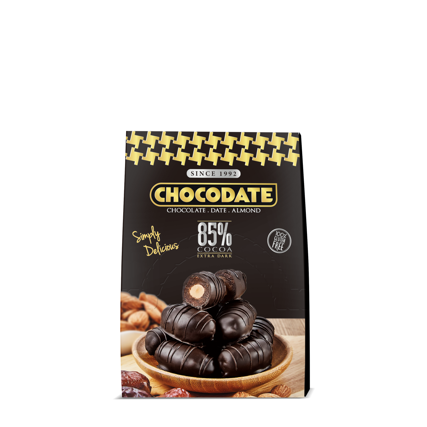 Chocodate Extra Dark | Exquisite Bite Sized Delicacy | Handmade Treat - Rich Silky Chocolate - Velvety Arabian Date - Golden Roasted Almond - Perfect Snacking - 33gm