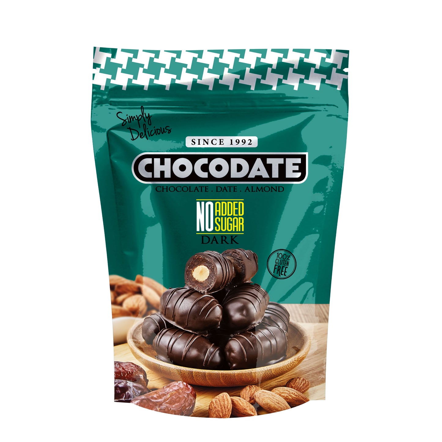 Chocodate No Sugar Added Rich Silky Chocolate, Roasted Almonds, Velvety Arabian Dates, Low Calories, No GMO, Gluten Free Chocolate, Perfect Snacking -230gm