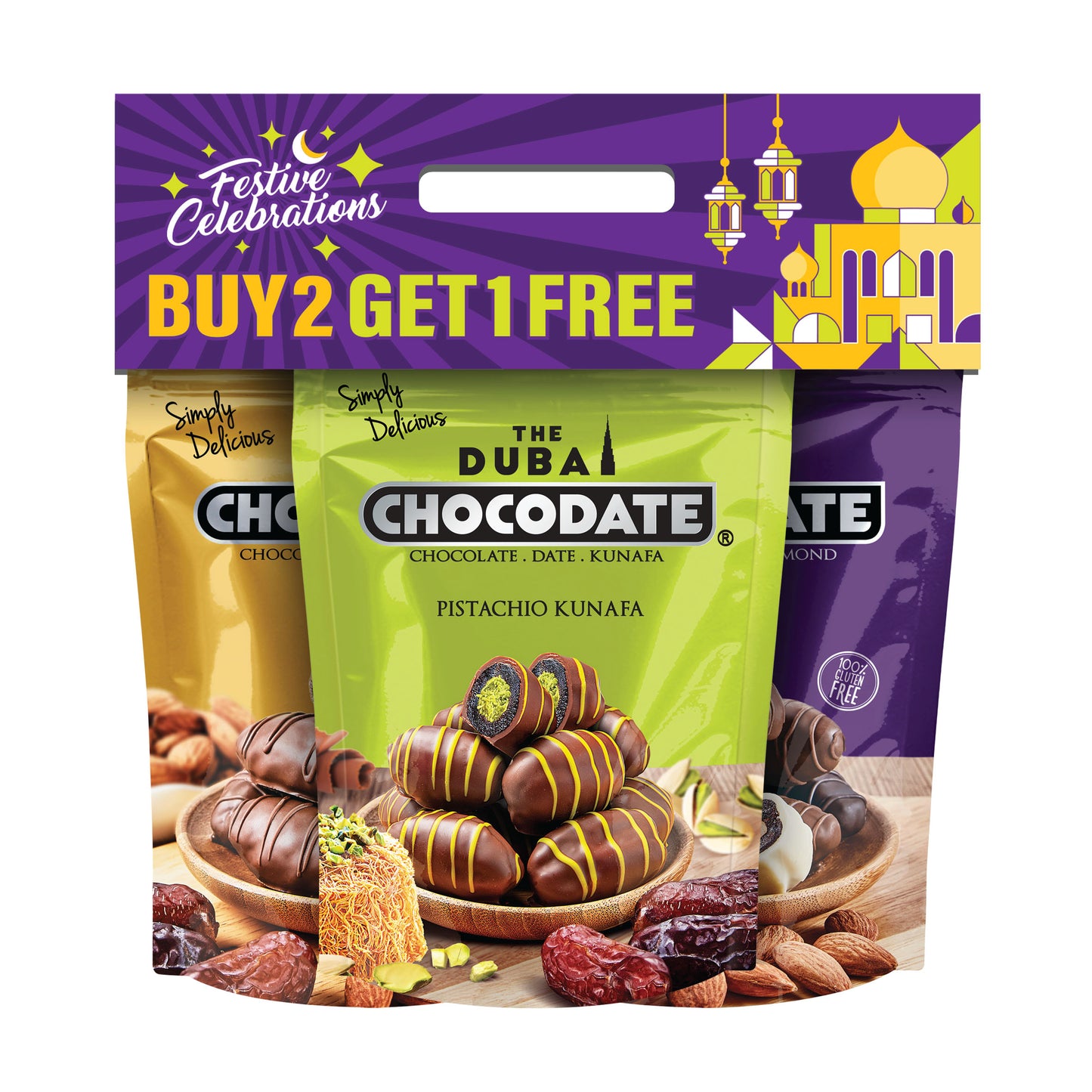 Chocodate Pistachio Kunafa Assorted - Buy 2 get 1 Free Offer (3x80gm)