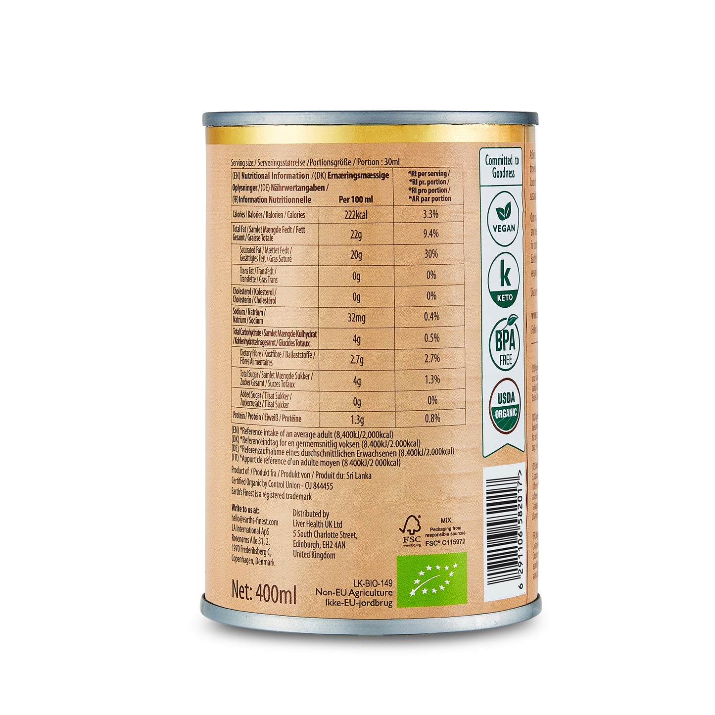 Earth's Finest Organic Coconut Cream 400ml