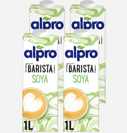 Alpro Barista Soya Drink 1L,(Pack of 4) 100% Totally Plant Based, Dairy & Vegan, Naturally Free From Lactose, Fabulously Foamable Addition To Your Coffee