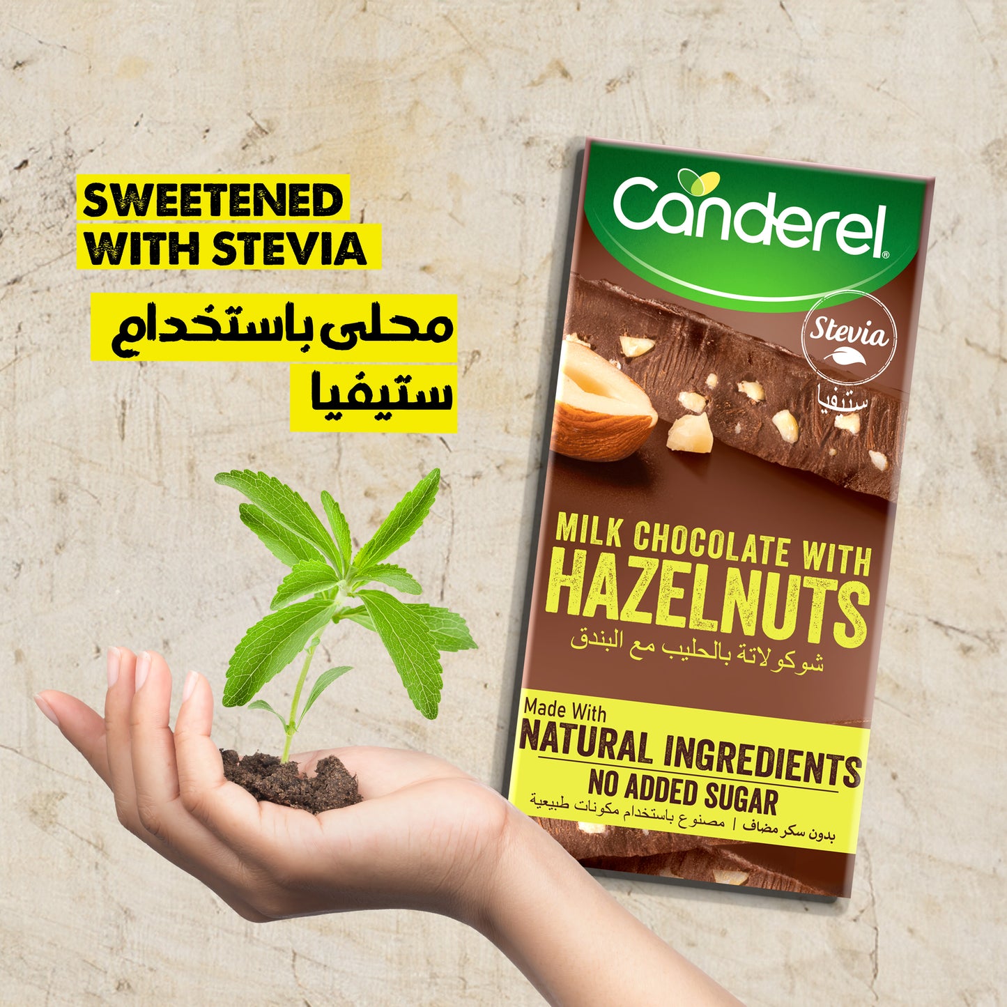 Canderel Milk Chocolate With Hazelnuts, No Added Sugar 75gm