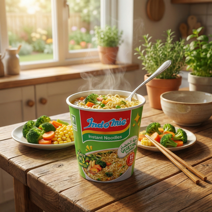 Indomie Instant Noodles, Jumbo Cup Vegetable Flavour with Seasoning Powder and Sauce- 82g