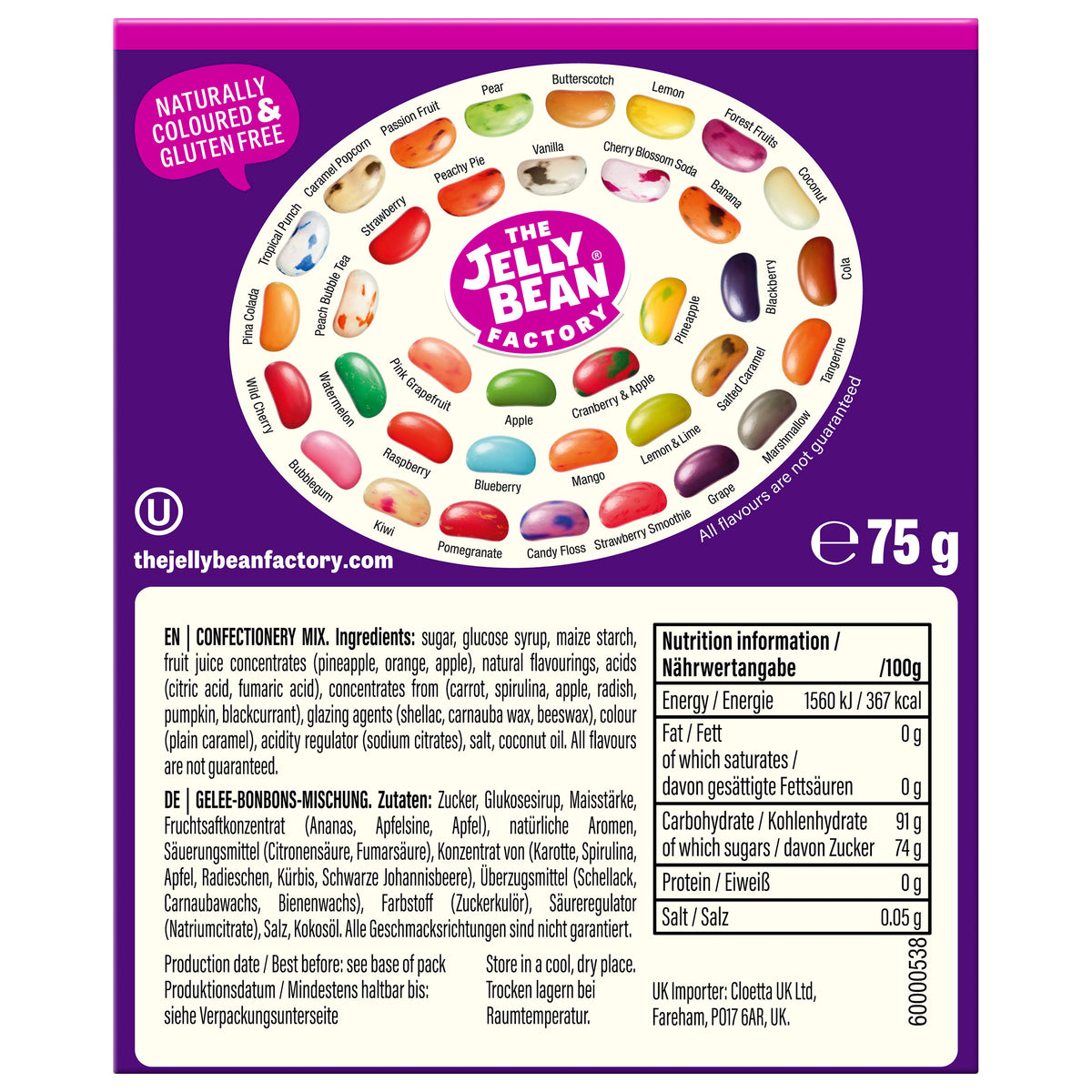 The Jelly Bean Factory 36 Mix Gourmet Flavors Jellybeans - 75g