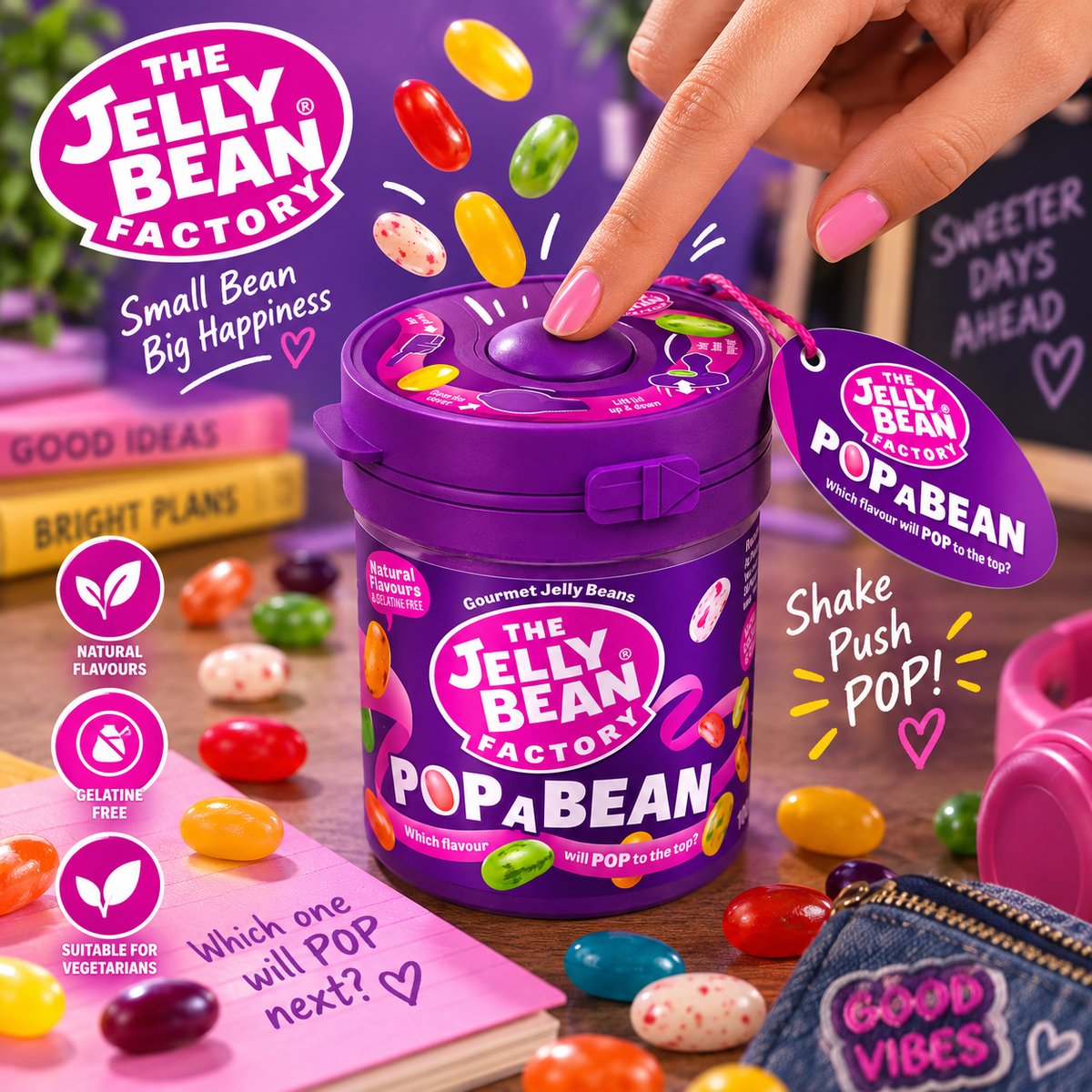 The Jelly Bean Factory 36 Mix Gourmet Flavors Jellybeans, Pop A Bean - 100g