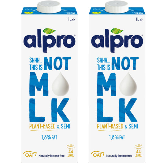 Alpro This Is Not Milk Semi, (Dual Pack 1Lx 2), 100% Plant Based, 1.8% Fat, Suitable For Vegans, Naturally Free From Lactose, Rich In Nutrients, Creamy Taste