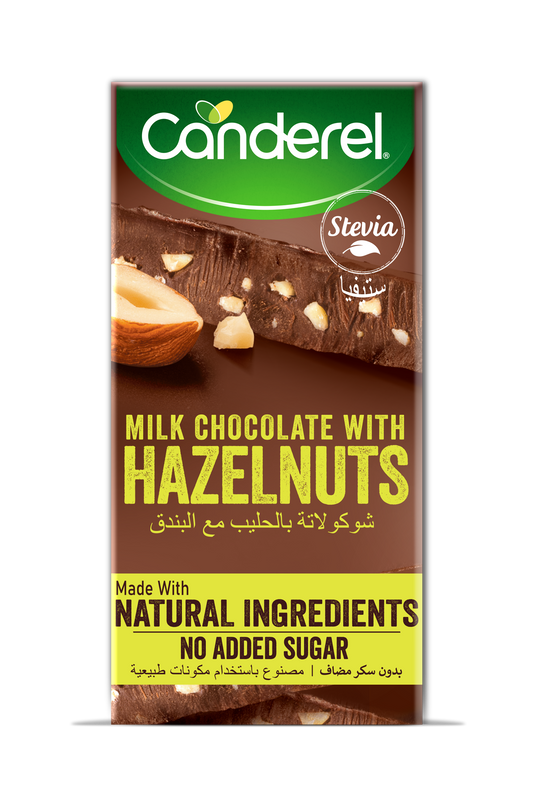 Canderel Milk Chocolate With Hazelnuts, No Added Sugar 75gm