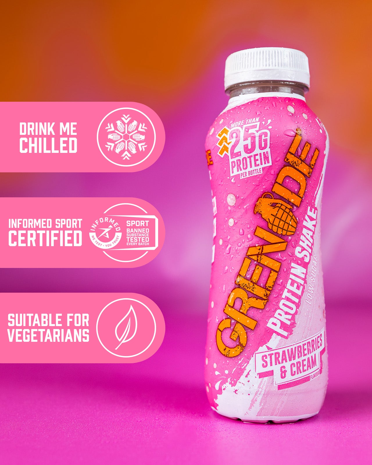 Grenade Strawberries & Cream Protein Shake - High Protein - Low Sugar 330ml