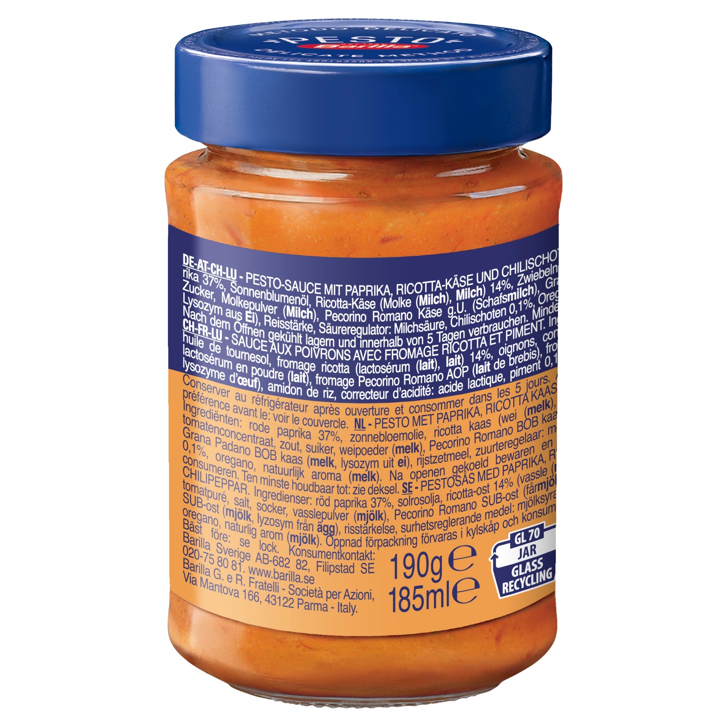 Barilla Pesto Calabrese Pasta Sauce with Chilli Peppers and Italian Cheese 190g