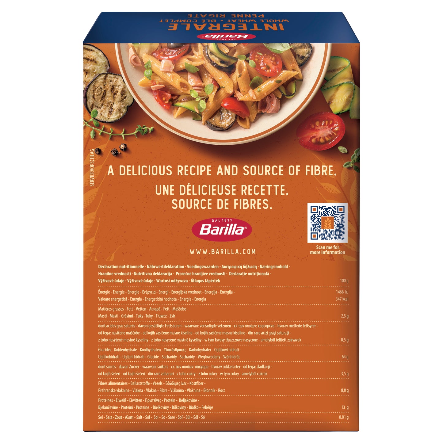 Barilla Pasta Penne Rigate Whole Wheat 500g