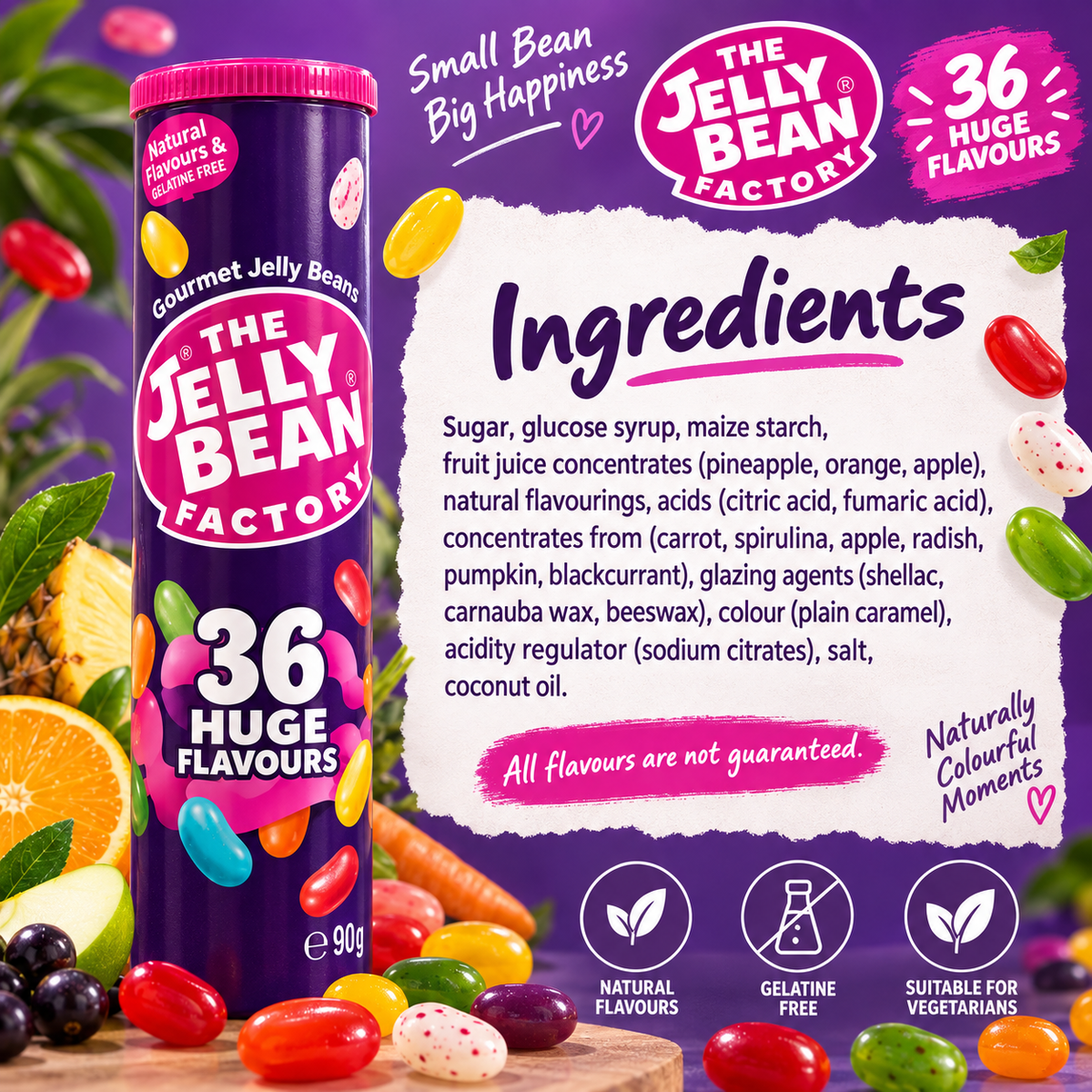 The Jelly Bean Factory 36 Mix Gourmet Flavors Jellybeans, Tube - 90g